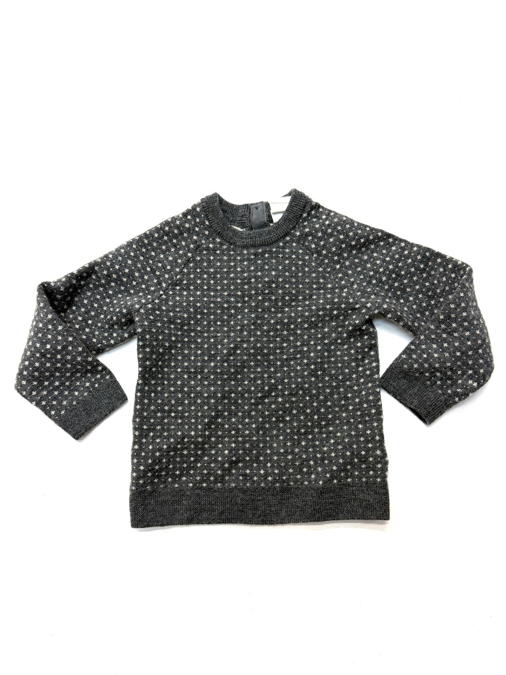 H&M Charcoal Gray Crewneck Sweater 100% Wool Micro Dot Pattern